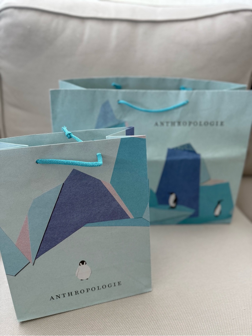 Anthropologie Teal & Navy Penguin Paper Gift Bags - Set of 2